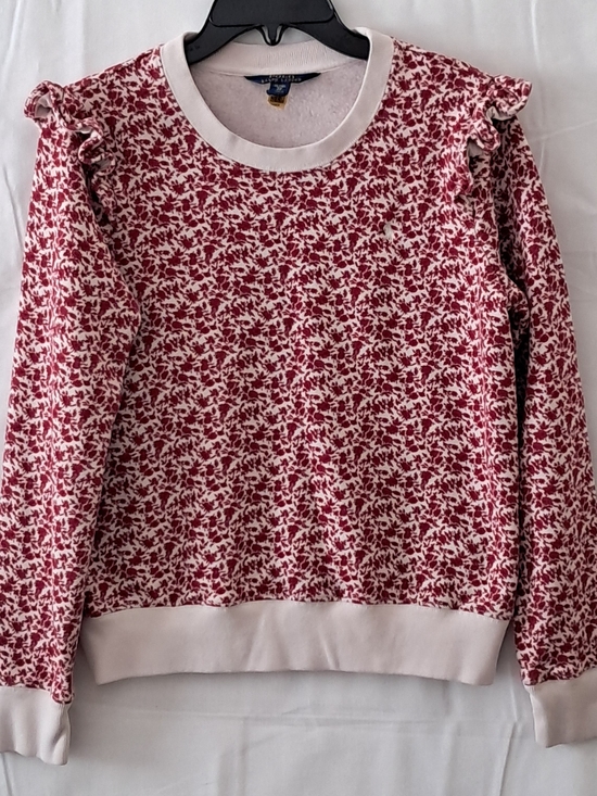 Polo Ralph Lauren Other - Polo Ralph Lauren Girls XL 16‎ Red Floral Ruffle Shoulder Fleece Sweatshirt
